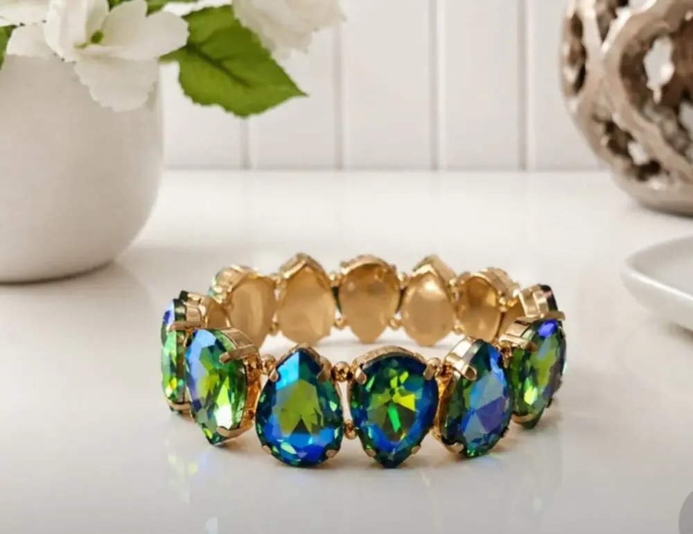 Jewel Candy Blue Green Stone Stretch Bracelet New